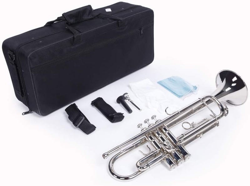 Kcelarec Brass Standard B Trumpet Instrument with Case,Gloves, for Student Beginner (Silver) - Image 4